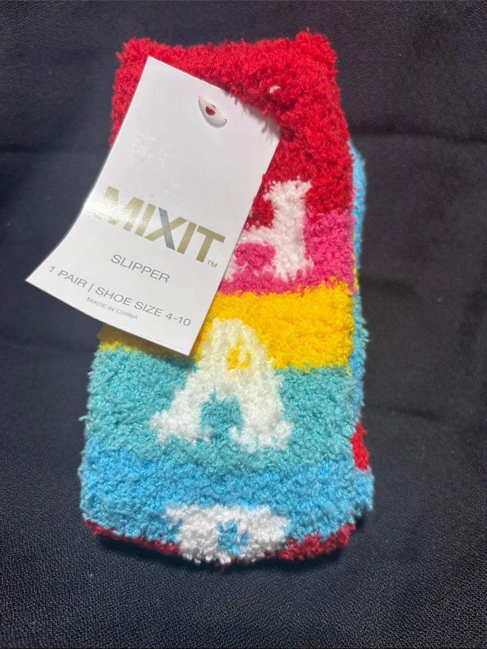 Mixit Kids Fuzzy Colorblock Slipper Socks - Red, Pink, Yellow, Blue, White